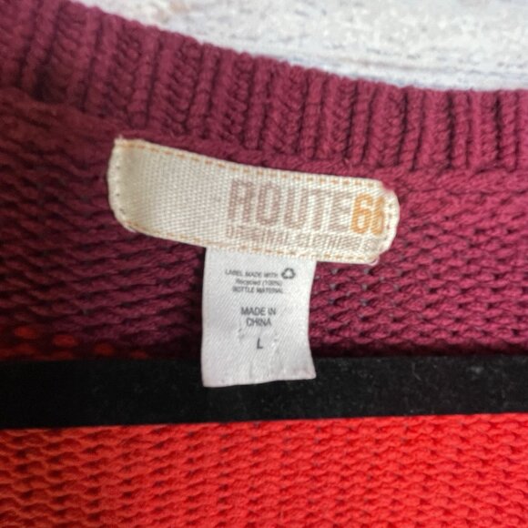 Route 66 Sweater Size Large Red Purple Striped Knit Winter Fall Halloween - Picture 6 of 12